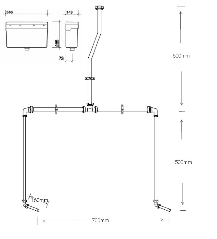 Concealed Urinal Cistern With Pipework Kit For 2 Urinals
