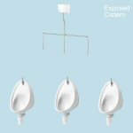 3 Urinals Set - Armitage Shanks Sanura 400: Exposed Trap, Flushpipes & Cistern