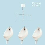 3 Urinals Set - Twyford Clifton: Exposed Trap, Flushpipes & China Cistern