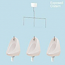 3 Urinals Set - Twyford Camden: Exposed Trap, Flushpipes & China Cistern