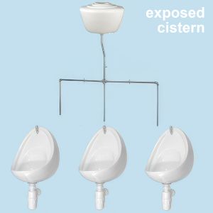 3 Urinal Set - Coronus 500: Exposed Trap, Flushpipes  & China Cistern